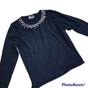 Christine Alexander Sweater Rhinestones Faux Diamonds Black XL Party Fancy